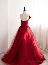 Burgundy Satin Tulle Long Prom Dresses, Burgundy Formal Evening Dresses